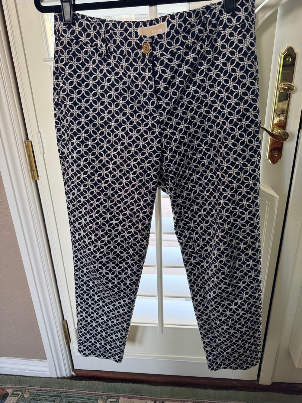 Michael Kors Navy and White Geometric Pattern Chinos